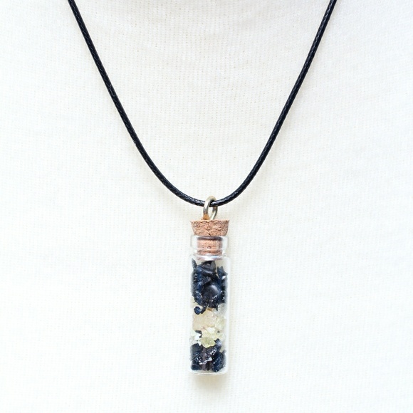 Crystal Protection Vial Pendant w/ Black Rope 24" - Picture 1 of 4